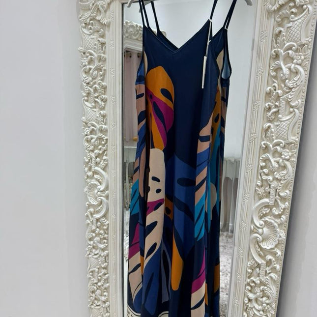 Palm Leaf ~ Strappy Silky Maxi Dress