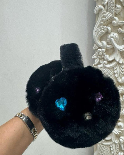 Bonnie ~ Luxury Faux Fur With Crystal Ear Muffs ~ Black