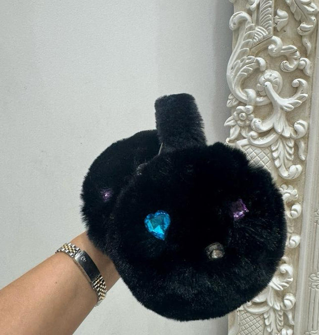 Bonnie ~ Luxury Faux Fur With Crystal Ear Muffs ~ Black
