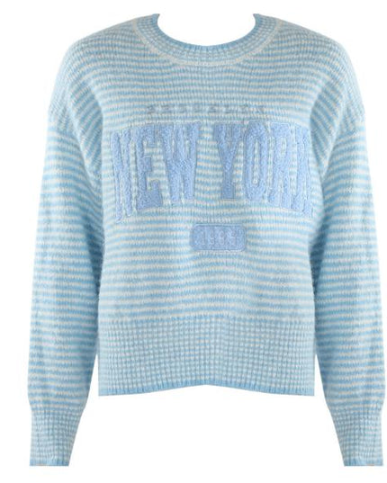 Pastel Striped Embroidered Slogan Knitted Jumper