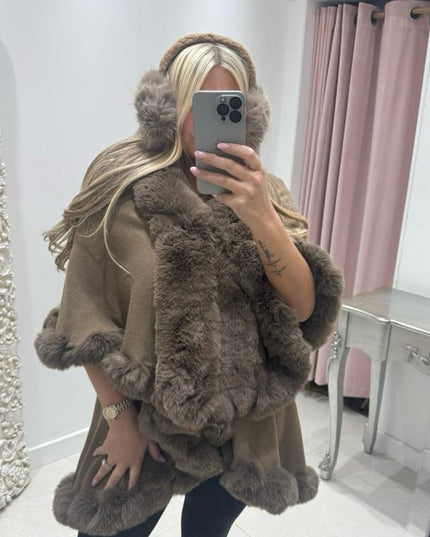 Wynter ~ Brown Faux Fur Double Layered Luxury Cape