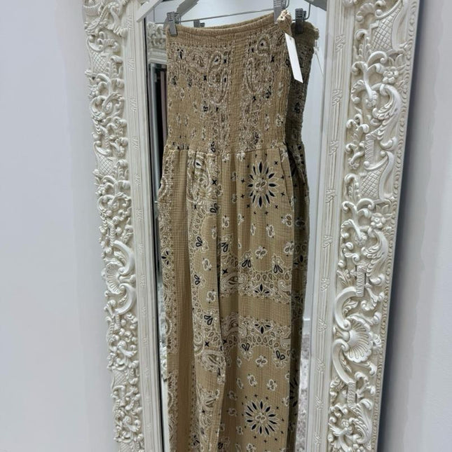 Taupe Cheese Cloth Bandeau Jumpsuit