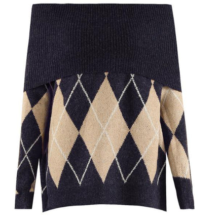 Lena ~ Bardot Argyle Long Sleeve Jumper