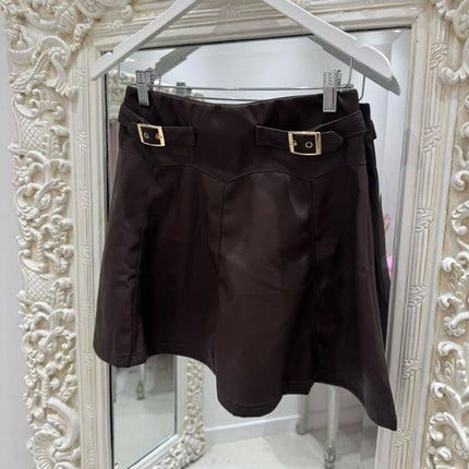 Charlotte ~  Faux Leather Skirt With Gold Buckles