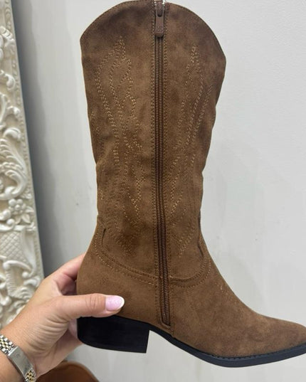 Dallas Faux Suede Camel Mid Length Western Cowboy Boot