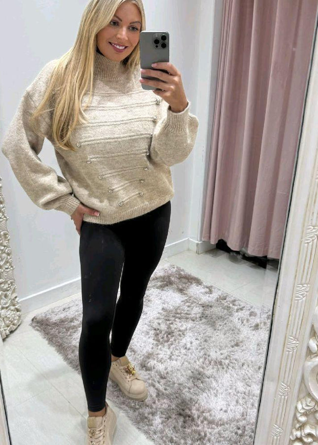 Soft Knit Military Style Jumper With Stud Detail