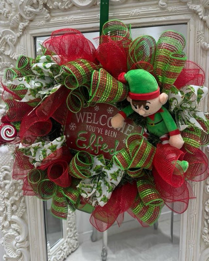 Green & Red Elf Christmas Wreath