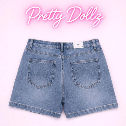 Studded Denim Shorts With Crossover Detail
