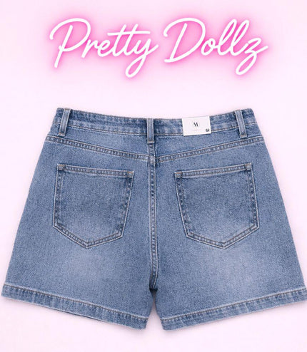 Studded Denim Shorts With Crossover Detail