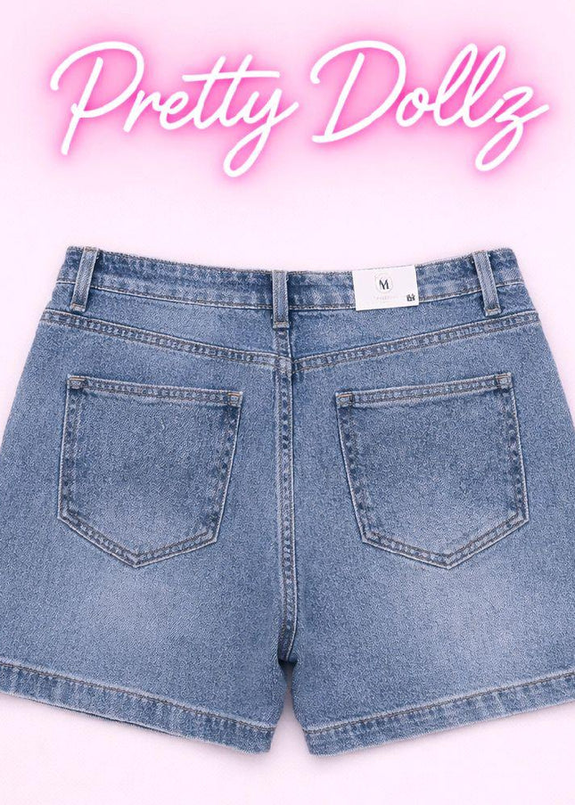 Studded Denim Shorts With Crossover Detail