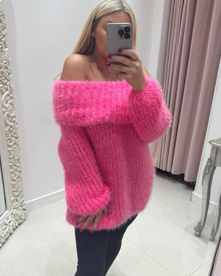 Connie ~ Luxury Knit Bardot Jumper ~ Barbie Pink