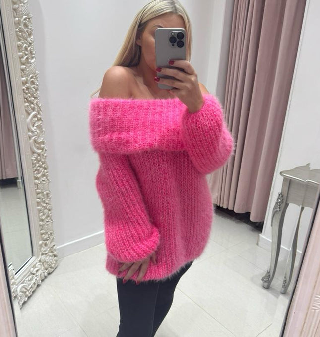 Connie ~ Luxury Knit Bardot Jumper ~ Barbie Pink