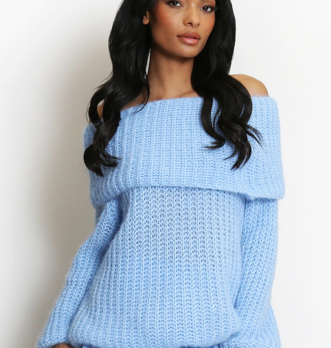 Connie ~ Luxury Knit Bardot Jumper ~ Baby Blue