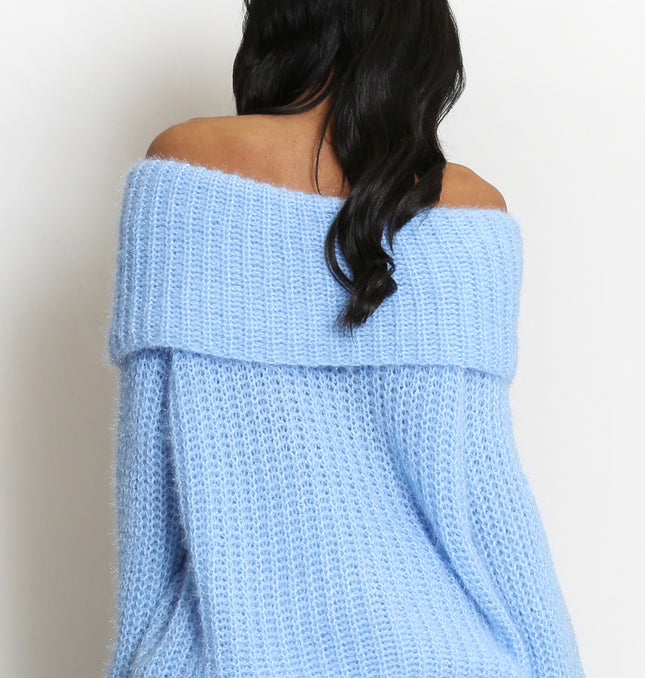 Connie ~ Luxury Knit Bardot Jumper ~ Baby Blue