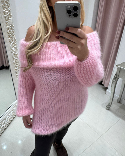 Connie ~ Luxury Knit Bardot Jumper ~ Pink