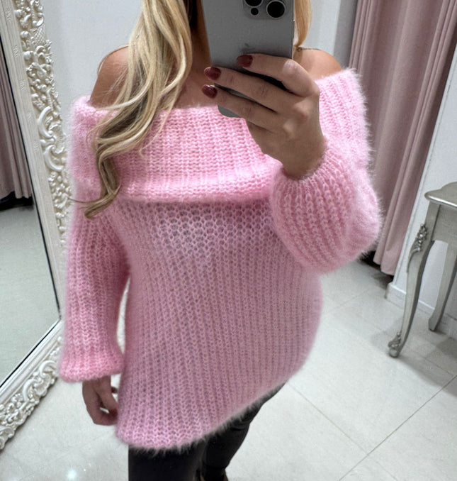 Connie ~ Luxury Knit Bardot Jumper ~ Pink