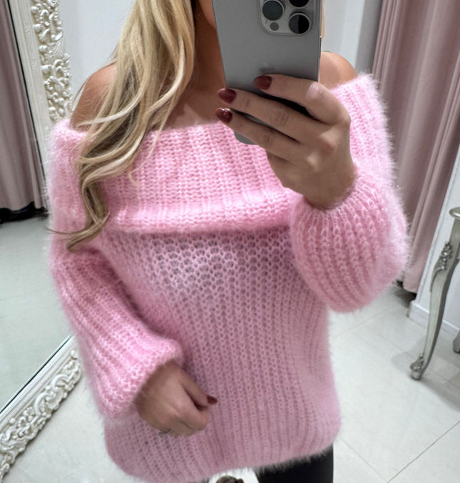 Connie ~ Luxury Knit Bardot Jumper ~ Pink