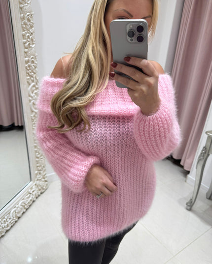 Connie ~ Luxury Knit Bardot Jumper ~ Pink