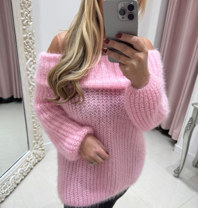 Connie ~ Luxury Knit Bardot Jumper ~ Pink