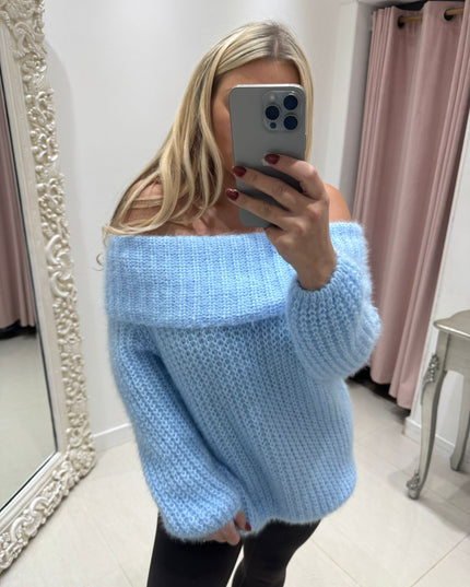 Connie ~ Luxury Knit Bardot Jumper ~ Baby Blue