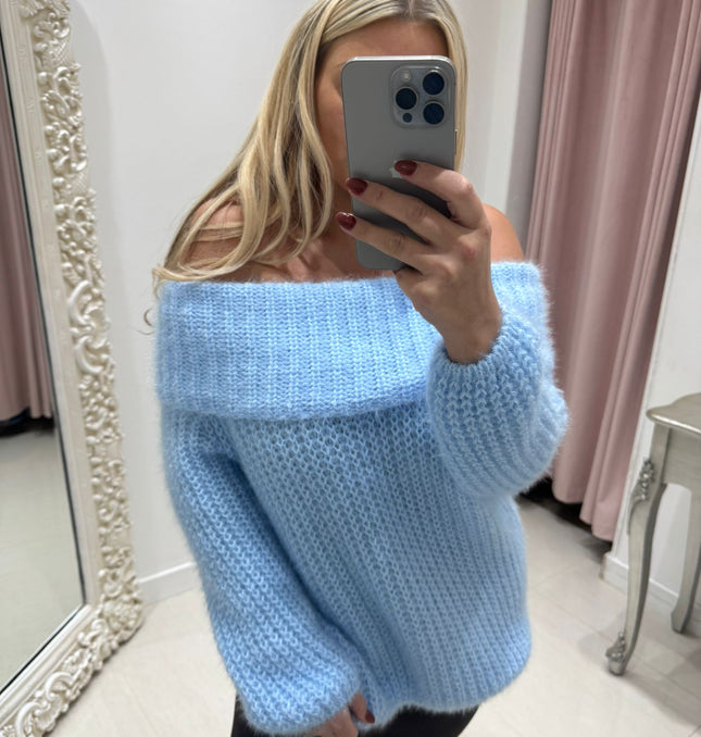 Connie ~ Luxury Knit Bardot Jumper ~ Baby Blue