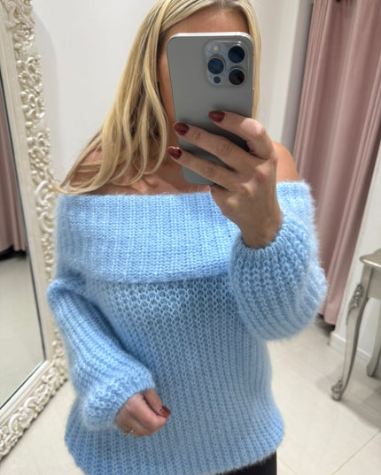 Connie ~ Luxury Knit Bardot Jumper ~ Baby Blue
