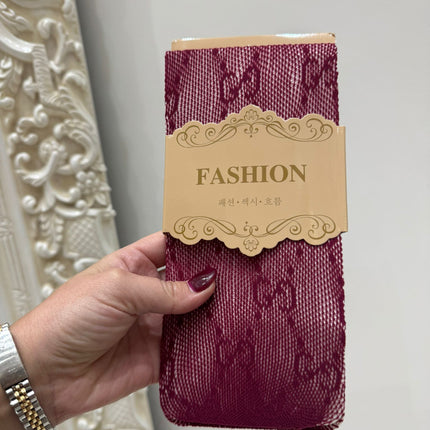 Burgundy Designer Inspired Lace Tights
