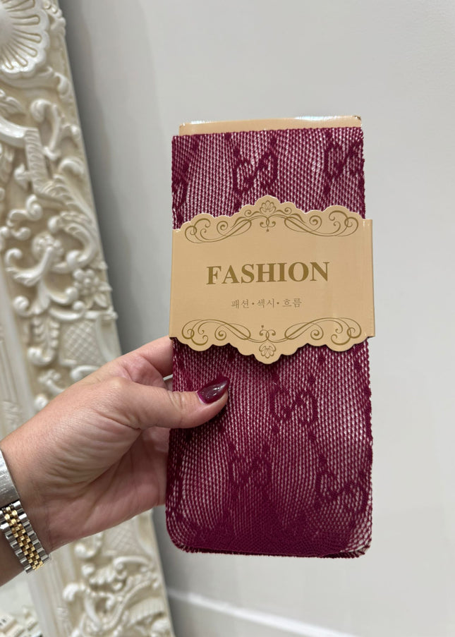 Burgundy Designer Inspired Lace Tights