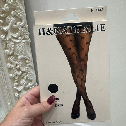 Black Designer Inspired Patterned Tights