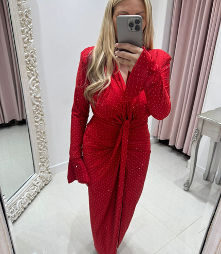 Angel ~ Diamante Knot Detail Midi Dress