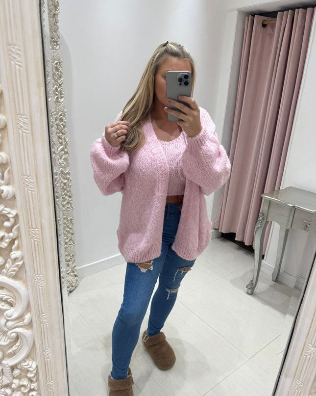 Amy ~ Knitted Top & Cardigan Set ~ Pink