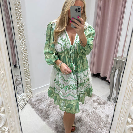 Indiana ~ Green Boho Embellished Dress