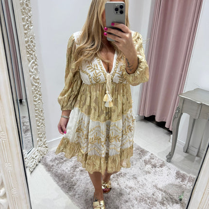 Indiana ~ Gold Boho Embellished Dress