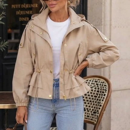 Canvas Jacket Hooded Jacket With Cinched Waist