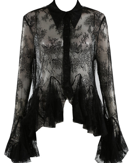 Victoria ~ Lace Frill Hem & Cuff Blouse