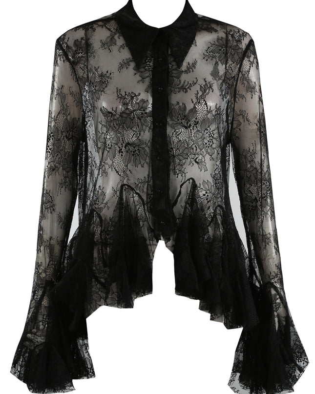 Victoria ~ Lace Frill Hem & Cuff Blouse