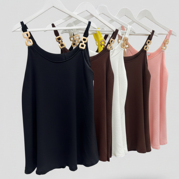 Long Swing Vest Top With Gold Hardware Straps