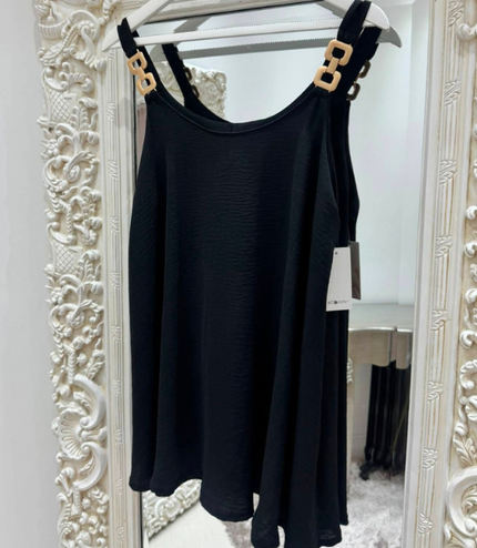 Long Swing Vest Top With Gold Hardware Straps