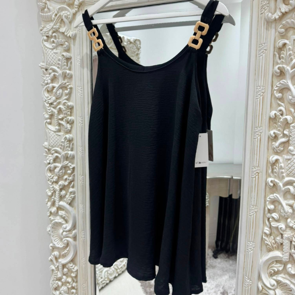 Long Swing Vest Top With Gold Hardware Straps