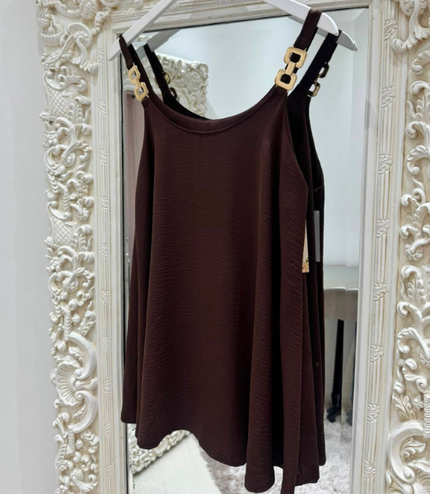 Long Swing Vest Top With Gold Hardware Straps