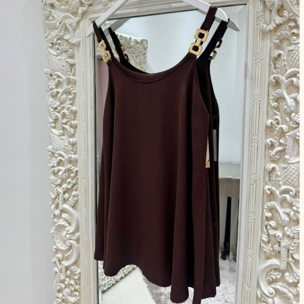 Long Swing Vest Top With Gold Hardware Straps
