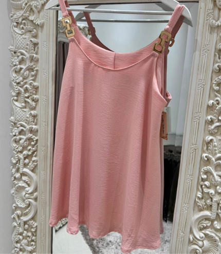 Long Swing Vest Top With Gold Hardware Straps
