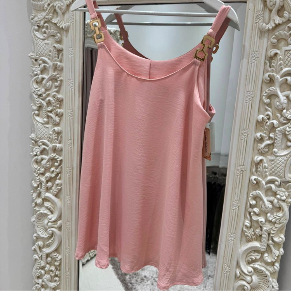 Long Swing Vest Top With Gold Hardware Straps