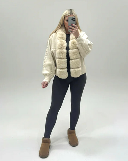 Carmel ~ Faux Fur Heavy Cable Knit Cardigan