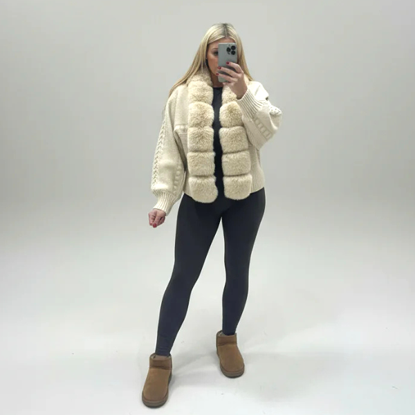Carmel ~ Faux Fur Heavy Cable Knit Cardigan