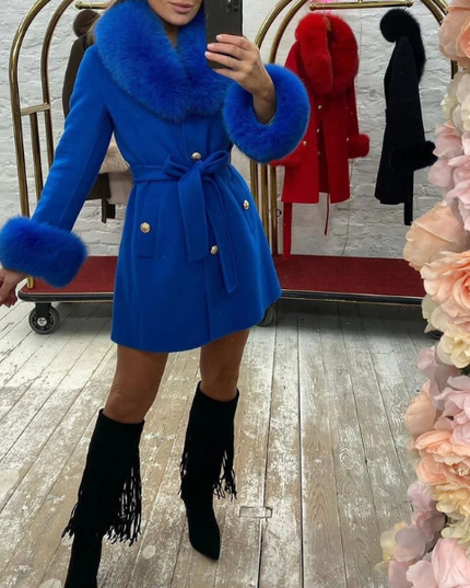 Bright Blue Luxury Fur Cashmere Coat