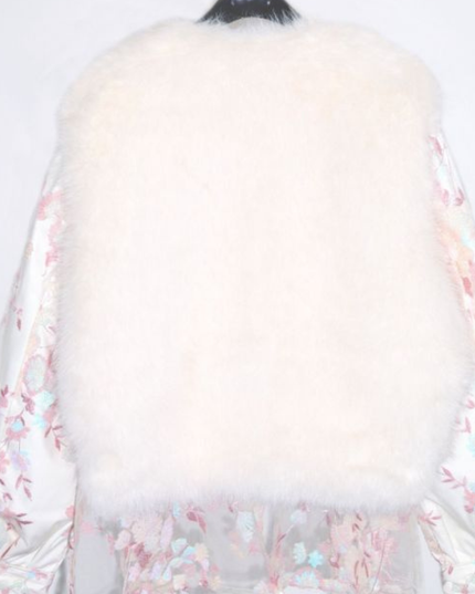 Katrina ~ White Faux Fur Jacket  With Embroidered Sequin Sleeves