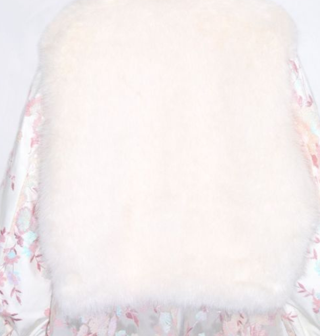 Katrina ~ White Faux Fur Jacket  With Embroidered Sequin Sleeves