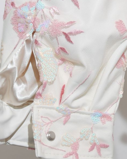 Katrina ~ White Faux Fur Jacket  With Embroidered Sequin Sleeves