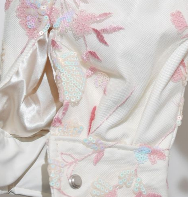 Katrina ~ White Faux Fur Jacket  With Embroidered Sequin Sleeves